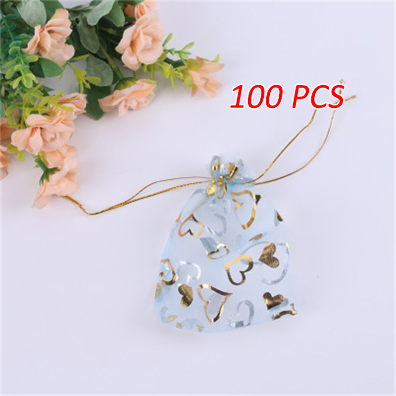 100 sztuk/partia 10*13CM organzy prezent torba na biżuterię wielobarwność sznurek woreczki na wesele boże narodzenie cukierki biżuteria pakowania: lekki niebieski