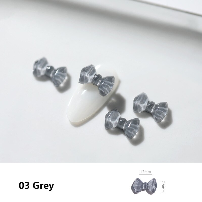 10 Uds. De lazos 3D para decoración de uñas, accesorios de manicura para manicura, adornos japoneses de colores, Semi transparentes: 03 grey