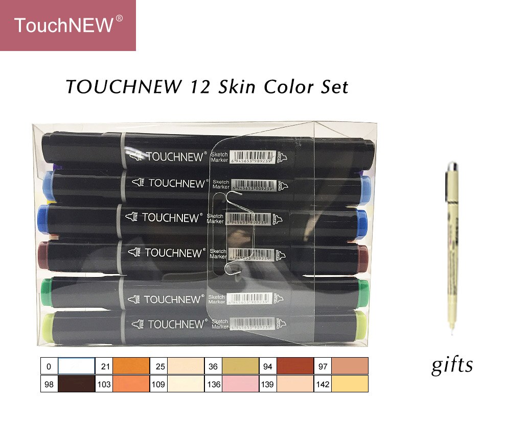 TouchNEW 12/24 Kleuren Skin Tone Sketch Markers Set Dual Head Alcohol Gebaseerde inkt Markers Pen Voor Tekening Animatie art Supplies: Touchnew-12black