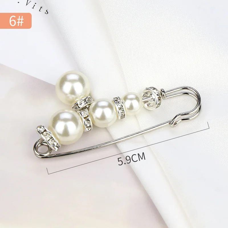 2/4 Uds broche de perlas alfileres suéter chal Clips imitación perla diamantes de imitación Collar Pin de seguridad para mujer chica ropa vestido Accesorios: S / Castaño