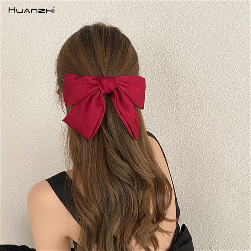 Huanzhi 4 Stks/set Leuke Grote Strik Haarspeld Rode Dubbele Laag Lint Satijnen Strik Haar Clip Haarspeldjes Voor Vrouwen Meisje Haar accessoires