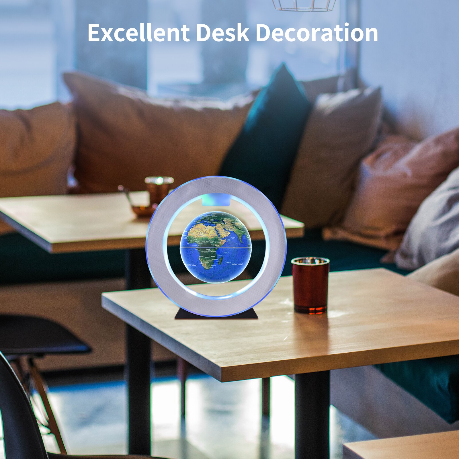 Globo flotante de levitación magnética de 4 pulgadas, Bola de tierra giratoria antigravedad, globo de mapa del mundo con luz LED colorida