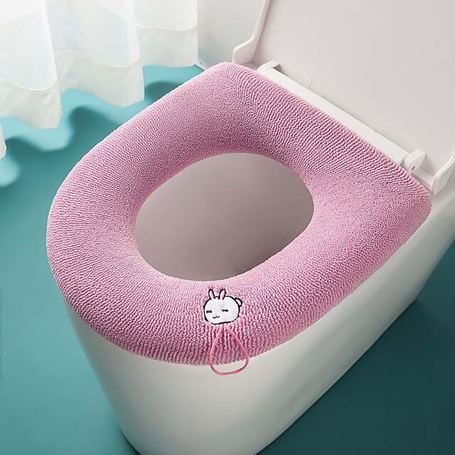 Comfortabele Borduren Badkamer Toilet Seat Cover Winter Wc Cover Huishoudelijke Closestool Mat Seat Case Deksel Deksel: Pink2