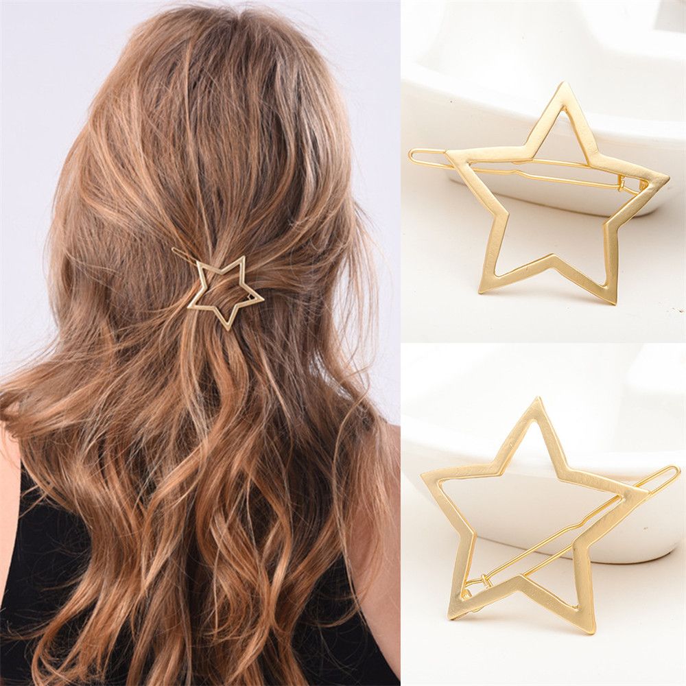 Horquillas de Metal a la para mujer, Clip para el cabello de pentculo Simple, horquilla de aleación geométrica, pasador de círculo de Luna, accesorios para el cabello para niñas