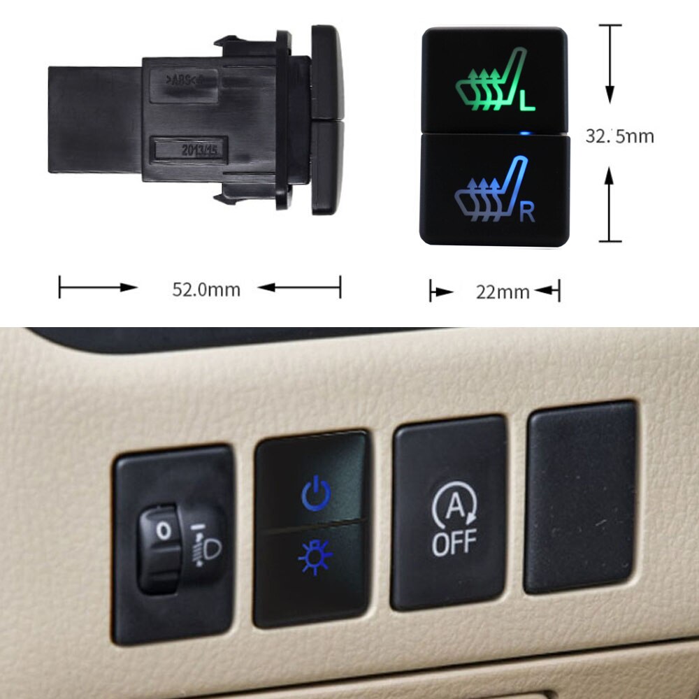 12V Dual Push Button Switch Seat heating Blue/Green Backlit for Toyota 4Runner Hilux Prado Landcruiser RAV4, with Connector Wire