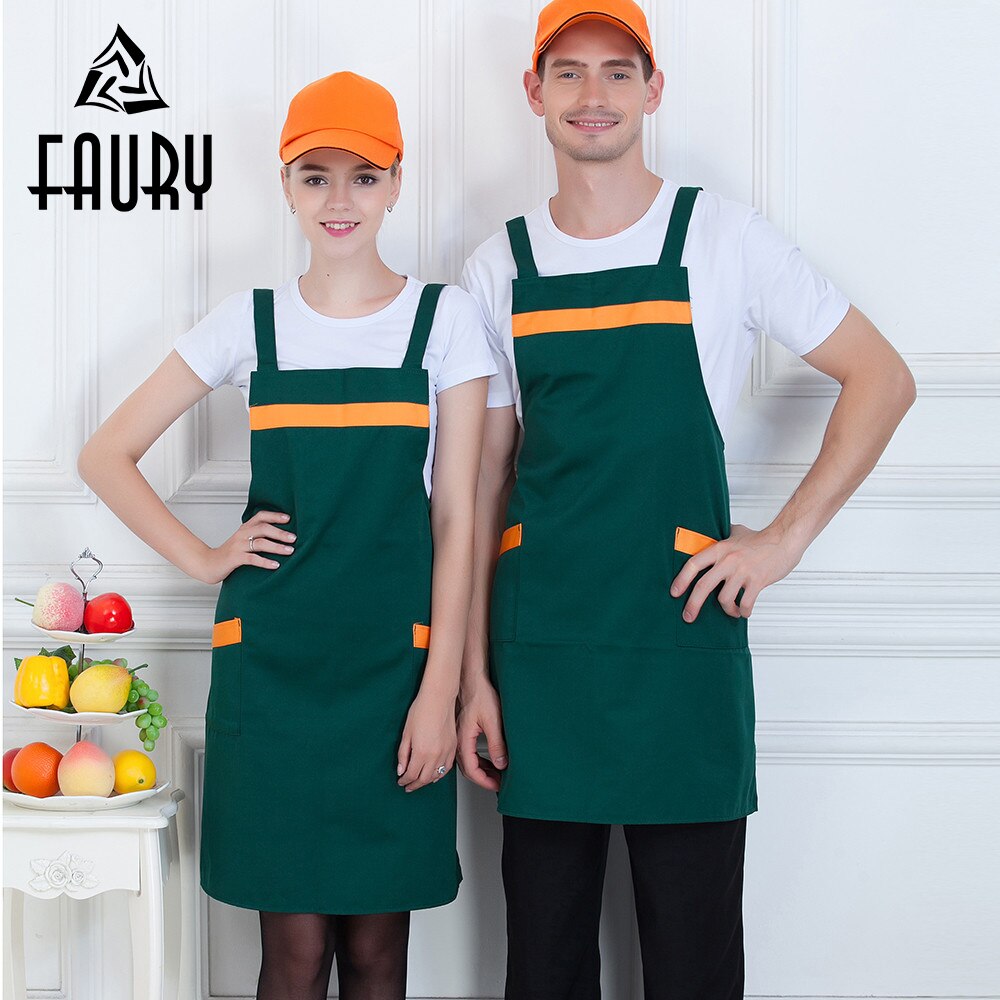 Unisex Thin Thick Style Work Apron Restaurant Two Pockets Strap Hotel Cafe Bakery BBQ Waiter Chef Kitchen Cooking Uniform Aprons