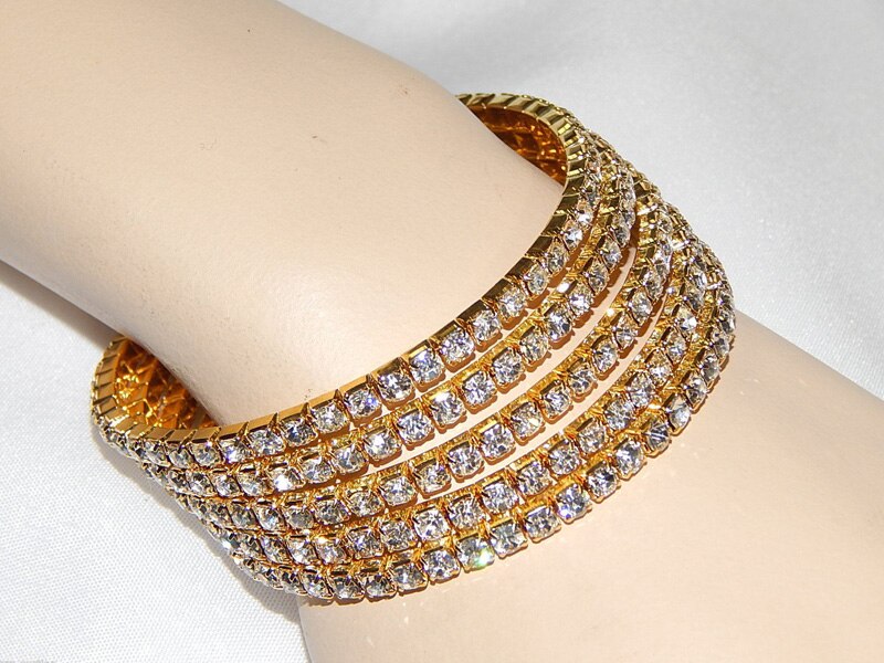 Spiral brude fest rhinsten stretch armring overarm armbånd guld farve og forsølvet brazaletes pulseras mujer
