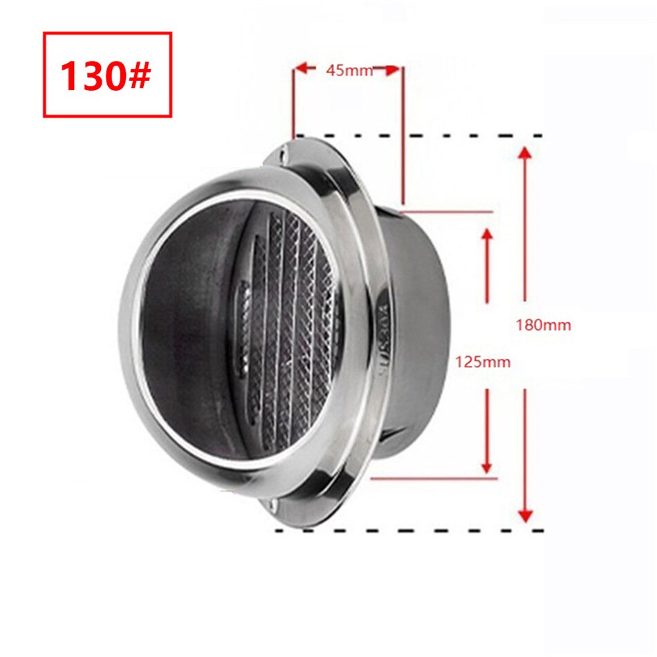 Ttlife rostfritt stål vägg tak luftventil kanal ventilation frånluftsgaller lock utlopp värme kyla ventilationslock vattentät: 130mm