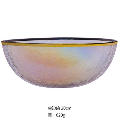 Creatieve Japanse Stijl Regenboog Ion Gehamerd Glas Plaat Set Westerse Salade Fruitschaal YHJ022701: bowl-8 inches