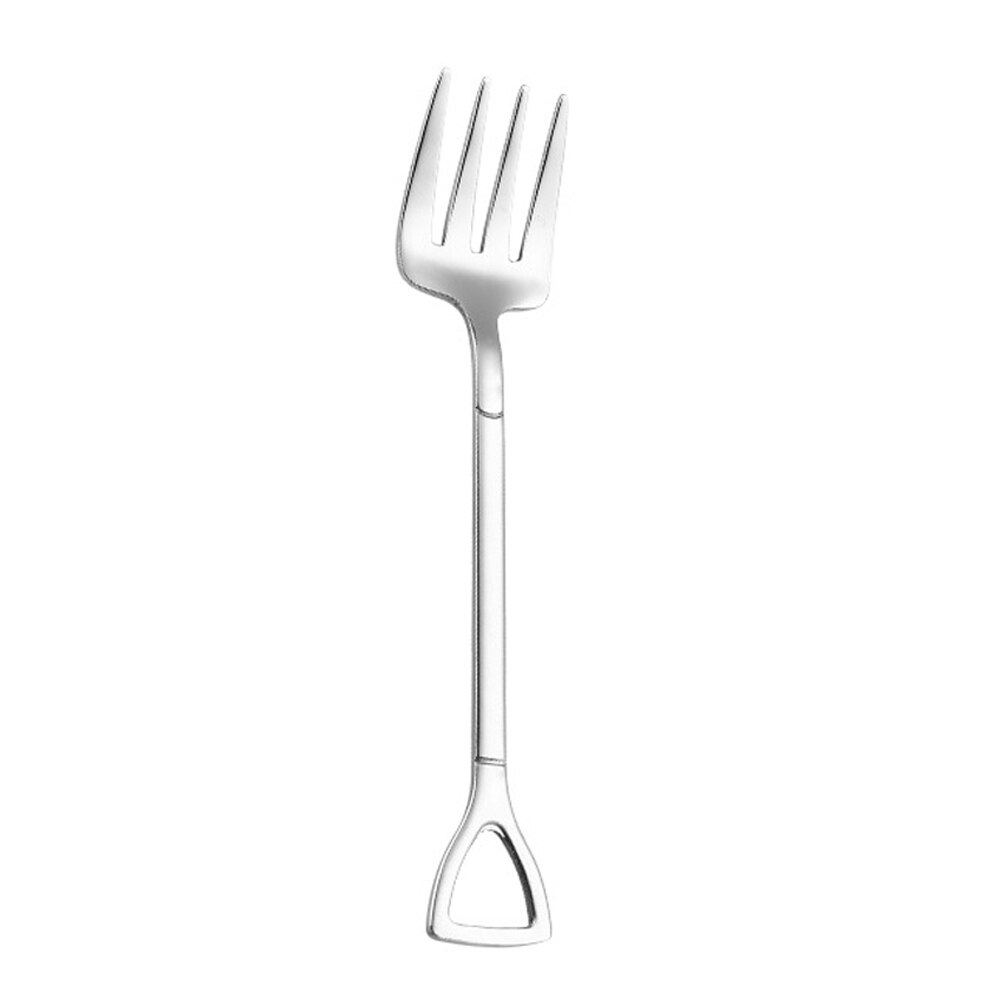 Colorful Metal Spoons Forks Stainless Steel Small Shovel Ice Cream Spoon Fork Tableware Coffee Stirring Spoon Kitchen Accessory: silver fork