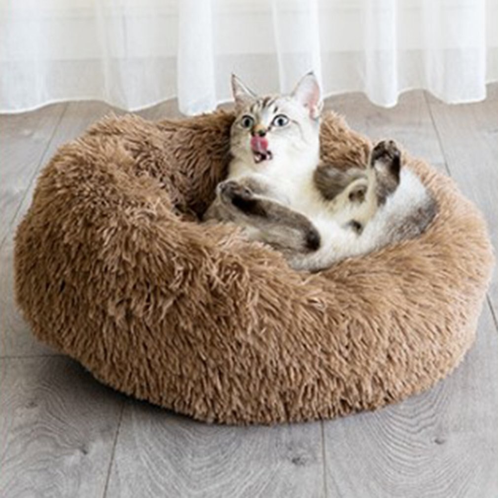 Autumn And Winter Thickening South Korean Plush Round Pet Nest Mat Cat Litter Kennel Small And Medium Cloth Pet Nest: Tea brown / S