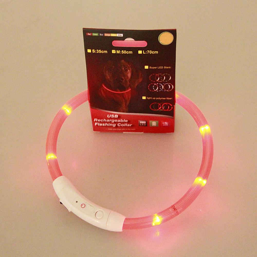 Wiederaufladbare USB LED Blinklicht Band Gürtel Sicherheit Haustier Hund Kragen AA: Rosa