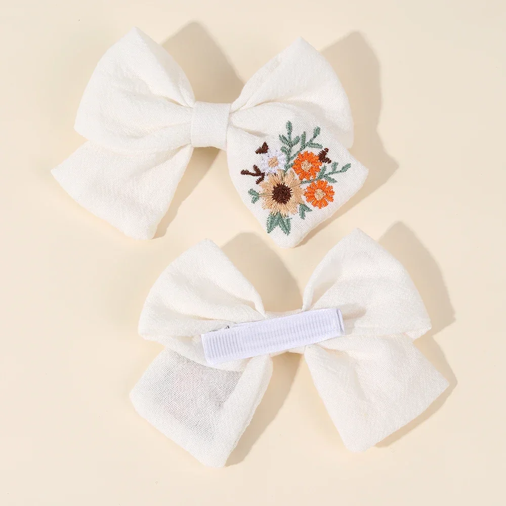 Oaoleer, 2 uds., pinzas para el cabello con lazos bordados para niñas, horquillas con lazo de alce y girasol, pasadores para niños, accesorios coreanos para el cabello: Azul cielo