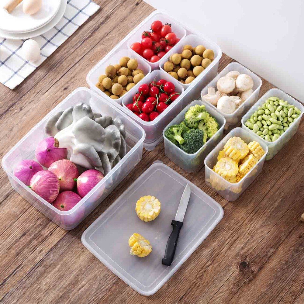 Set de 5 unidades de cajas para almacenar comida, caja para contenedores, contenedor de plástico para cereales y arroz, caja organizadora para nevera para mantener fresca la carne de frutas y pescado