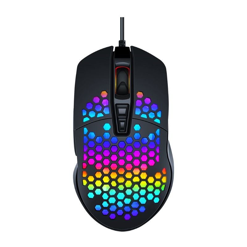 M6 holle honingraatpatroon game muizen lichtgewicht rgb bedrade gaming muizen 12000 dpi 7 toetsen voor gameliefhebbers: Zwart