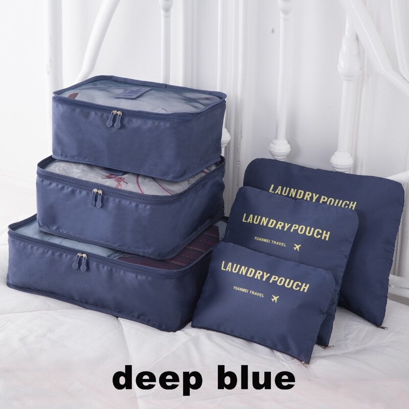 6PCS/Set Travel Accessories Packing Organizers Travel Mesh Bag In Bag Luggage Organizer Packing Cube Organiser for Clothing N117: deep blue