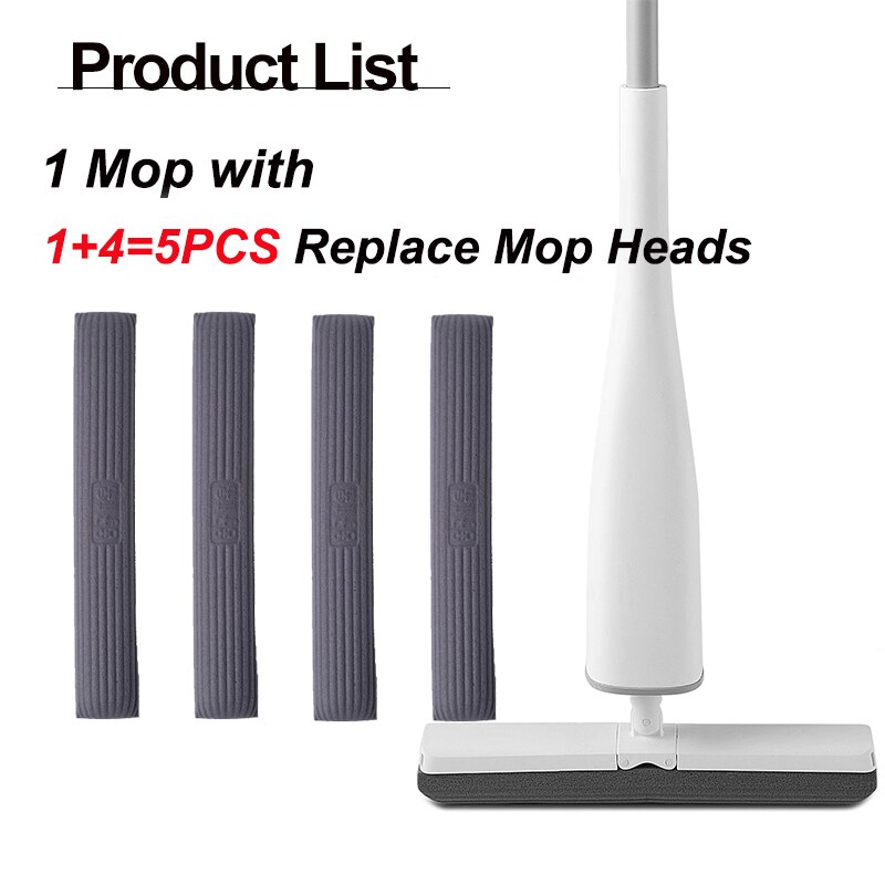 Eyliden Self-Wringen Mop Vlakmop Met Vervangen Pva Spons Mop Heads Gratis Hand Vloer Wassen Mop Voor Slaapkamer floor Cleaning Tool: 1 MOP 5 PCS