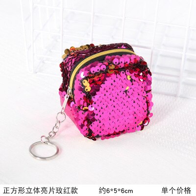 Cube Children's Coin Bag Change Color Sequins Mini Wallet Women Bling Mini Purse Sequin Bag Key Chain Pouch Small: Lavender