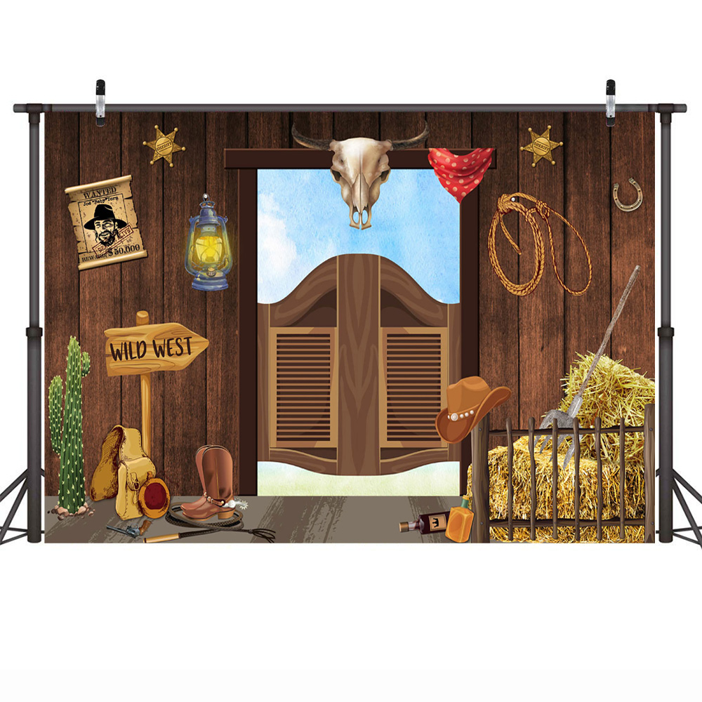 Western Cowboy Birthday Backdrop - Wild West Party Banner - Photography Decor Photocall