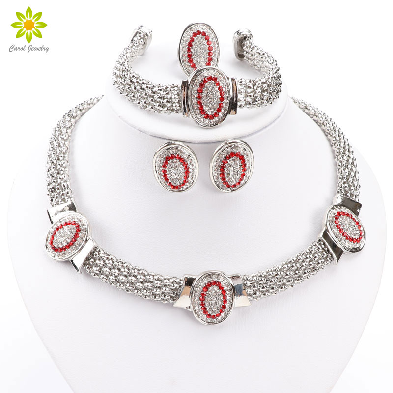 Ovale forme argent plaqué cristal ensemble de bijoux de mariage mariée africaine bijoux fantaisie ensembles pour les femmes