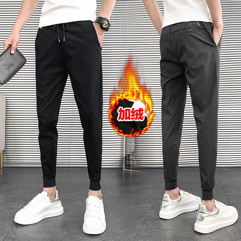 Pantalones bombachos gruesos y cálidos para Hombre, ropa sólida que combina con todo, ajustados, informales, para correr, ropa de calle, Otoño e Invierno