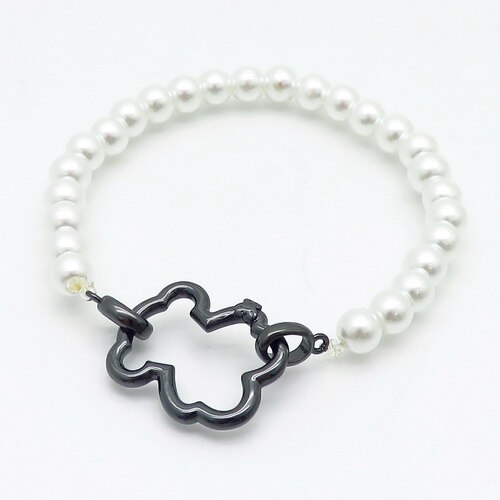 Hollow Bear Pearl Bracelet Stainless Steel Bead Charm Bracelet for Women Gold Silver Color Bear Bangle Jewelry: Black