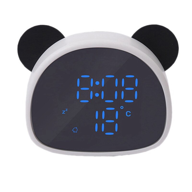 Electronic Digital Alarm Clock Cartoon Panda Mirror Clock Snooze Voice Recording Home Decor for Children's: white