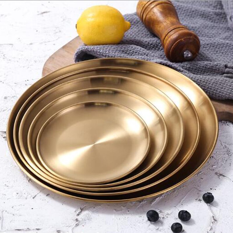 Kitchen Serving Dishes European Style Dinner Plates Gold Dessert Plate Salad Round Plate Cake Tray Western Steak Round Tray