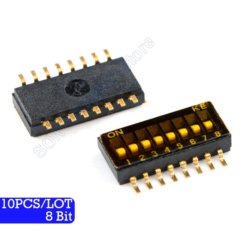 10Pcs/lot SMD Switch Toggle Switches 1.27mm Slide Type Switch 1P/2P/3P/4P/5P/6P/8P/10P Bit black Dial switches: Gold