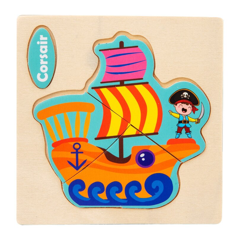 1Pcs Cartoon Wooden Animal and Transportation 3d Puzzle Jigsaw Wooden Toys for Intelligence Kids Baby Early Educational Toy: 15-corsair