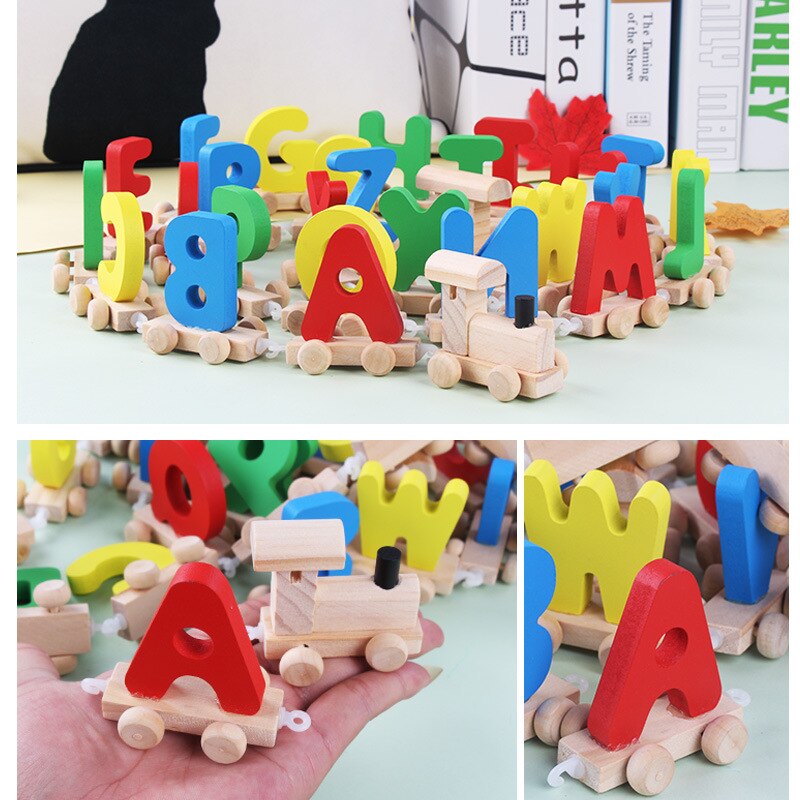 26 Alfabet Houten Engels Brieven Trein Kids Leren Alfabet Scrabble Letters Baby Vroege Onderwijs Puzzel Houten Trein Speelgoed