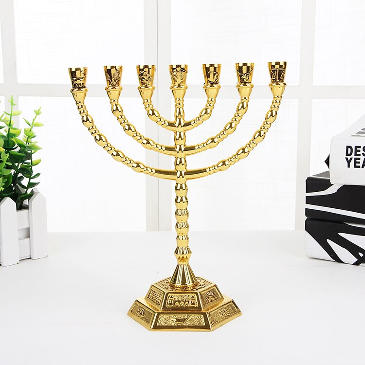 Israëlische Joodse Legering Zeven Licht Tafel Thuis Klassieke Ornamenten Christian Levert Party Gouden Lamp Stand: Large (about 20cm)
