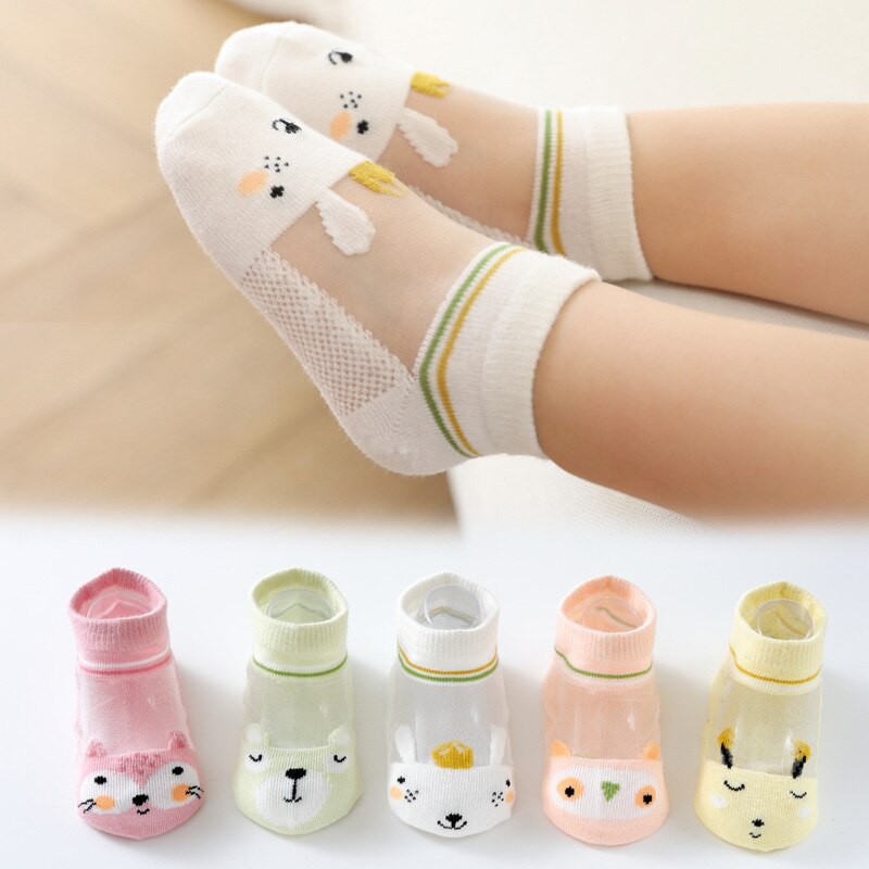 5 Paires/lot 1-3Y Bébé Chaussettes En Coton D'été 3D Dessin Animé Animaux Enfants Chaussettes Filles Maille Mignon -Né Garçon Enfant En Bas Âge Chaussettes Bébé Chaussettes