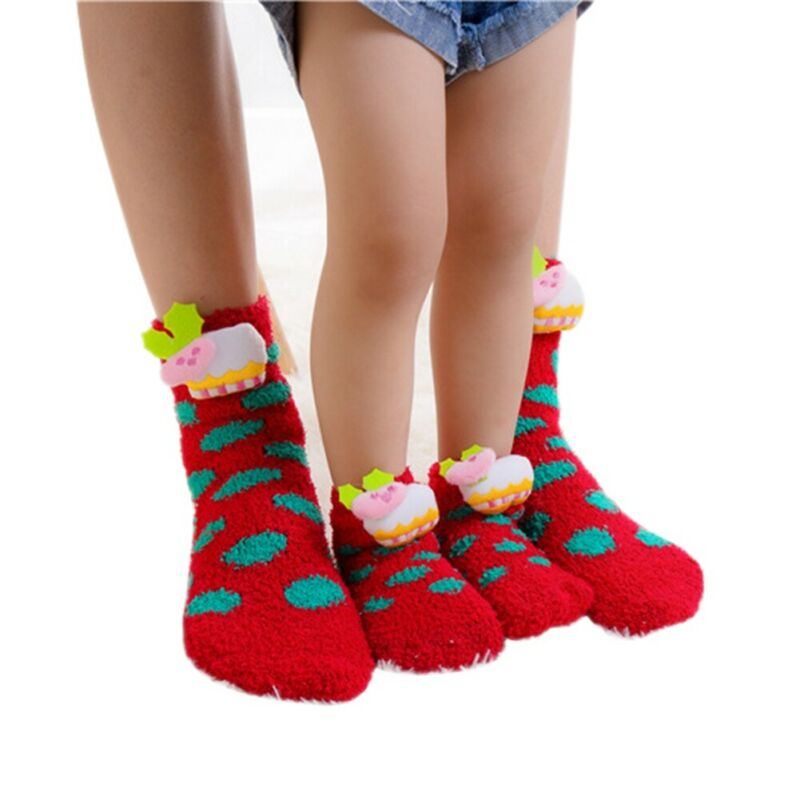 Cute Adults Women Kids Baby Christmas Cosplay Fancy Socks Family Matching Xmas Warm Ankle Socks Thick Furry Socks 1Pcs