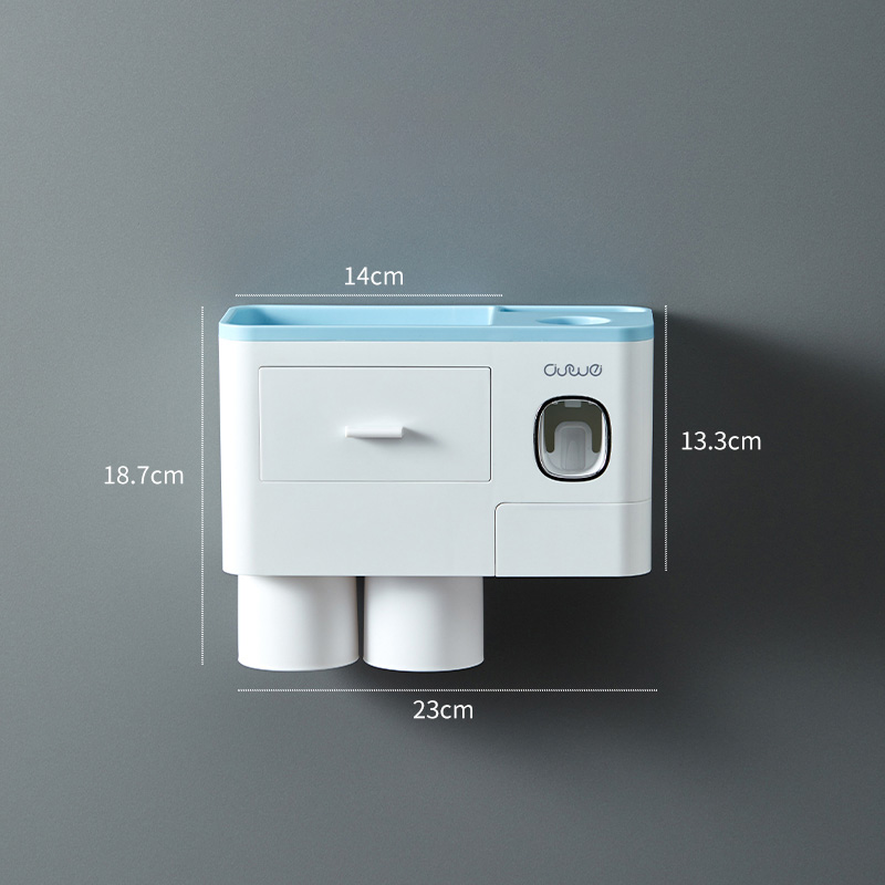 Toothbrush Holder Wall Mount Magnetic Adsorption Inverted Toothpaste Dispenser Makeup Storage Rack For Bathroom Accessories Set: Blue 2 Cups