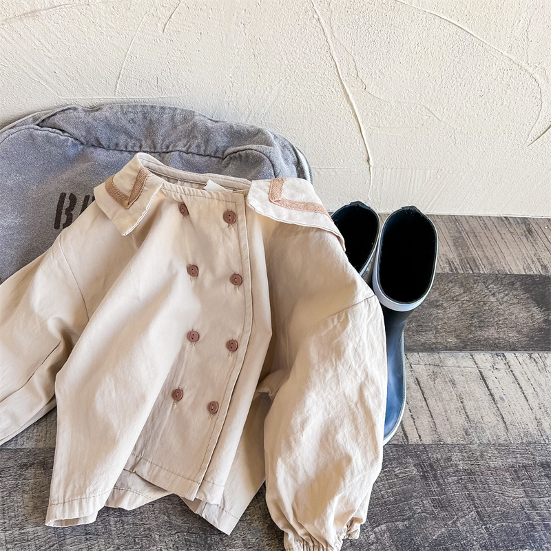 1638C Mädchen Kleidung Cottom Hanf Shirt 2022 Frühjahr Neue Koreanische Mädchen der Hemd Mantel Langarm Zwei Reihe Tasten Mädchen der oben Mantel: hell Kaffee / 80 Pro 1y