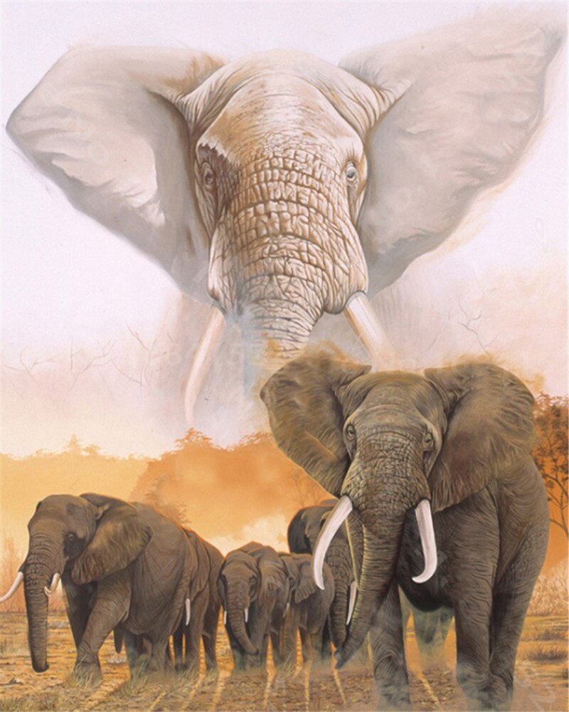 EverShine DIY Oil Painting Paint By Numbers Animals Hand Painted Wall Art Kits Drawing Canvas Elephant Home Decor: SZES-830