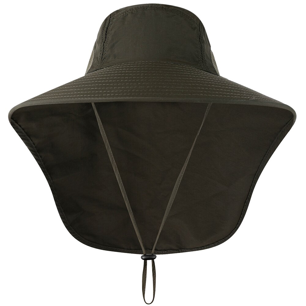 Outdoor UPF 50+ UV Protection Fishing Hat for Men Women Wide Brim with Neck Flap Side Mesh Camping Farming Beach Cycling Cap: Army Green