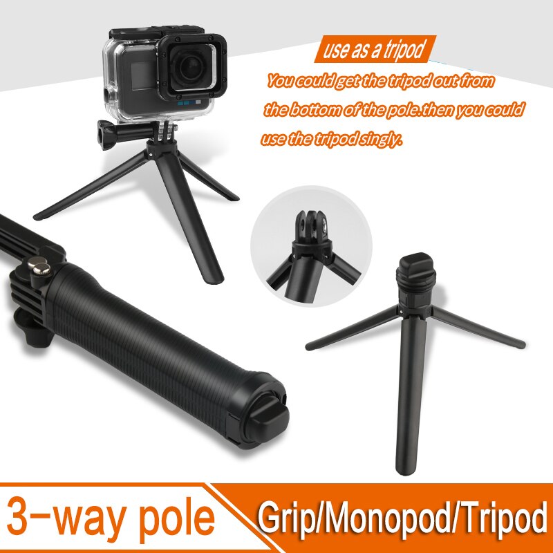 For GoPro Monopod Collapsible 3 Way Monopod Mount Camera Grip Extension Arm Tripod Stand for Gopro Hero 9 8 7 6 5 4 3 3+ SJ4000