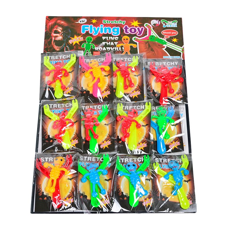 5pcs Novelty Gags & Practical Joke Toys Funny Rubber skeleton Stretchy launch Flying toys