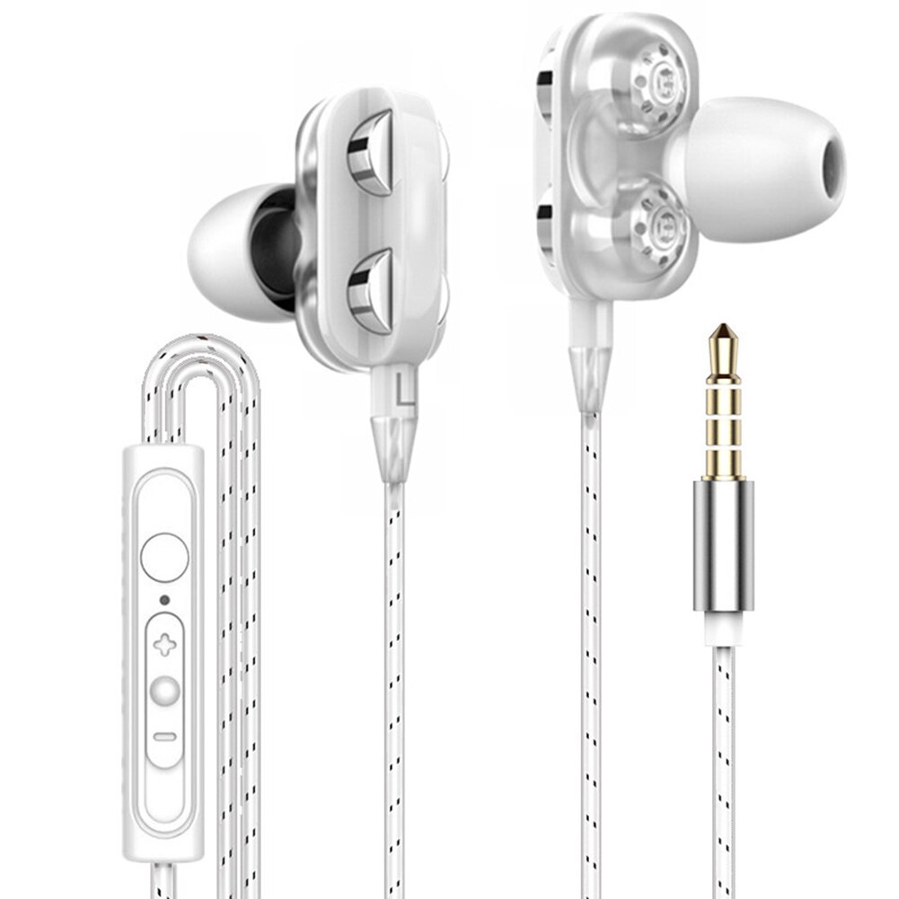 Hoge Bass Headsets Sport Oordopjes Dual Drive Stereo In-Ear Wired Oortelefoon Met Microfoon Computer Oordopjes Voor Mobiele Telefoon: White Double Horn