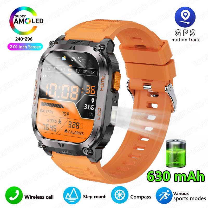 Smartwatch z wbudowanym GPS, wodoodporny IP68, bateria 630 mAh, kompas, barometryczny wysokościomierz, odtwarzanie muzyki Bluetooth, sterowanie głosowe AI, połączenia BT.: zielony