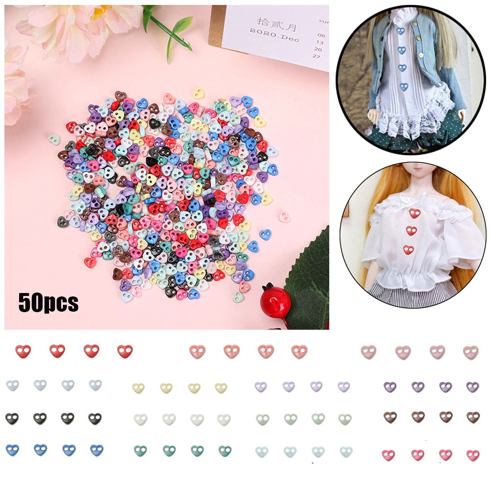 50 stuks 4mm knopen voor zelfgemaakte poppenkleding, plastic hartgespen, mini snoepkleurige knopen, handgemaakte poppenkledingaccessoires