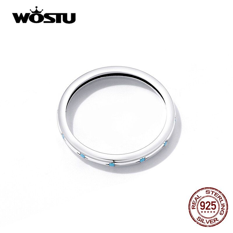 WOSTU 925 Sterling Silber Türkis Blau Stern aufbringen Einfache Größe Runde Ringe Für Frauen Weibliche Original Schmuck CTR240
