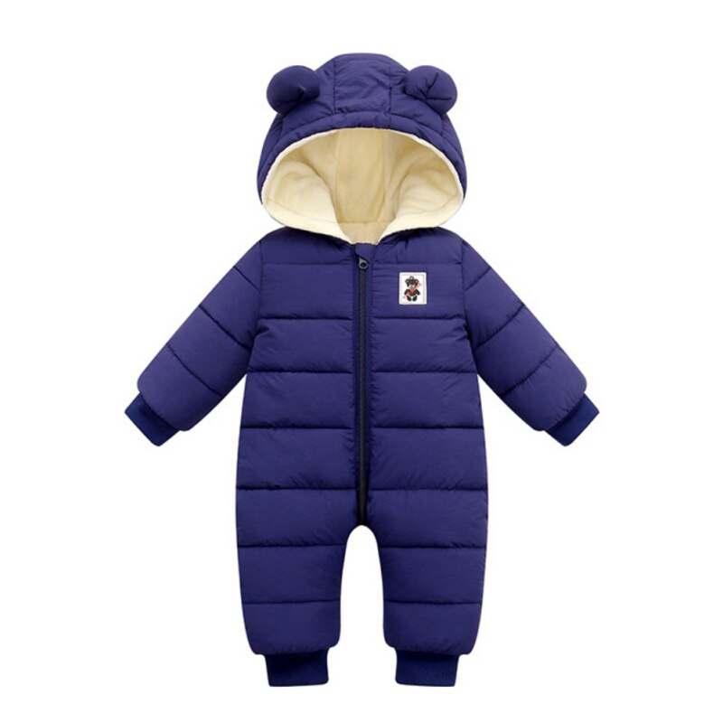 Casual Baby Meisjes Jumpsuit Jongens Lange Mouwen Cartoon Winter Down Cotton Hooded Warm Romper Crawl Pasgeboren Kids Dikke Kleding: DL / XL