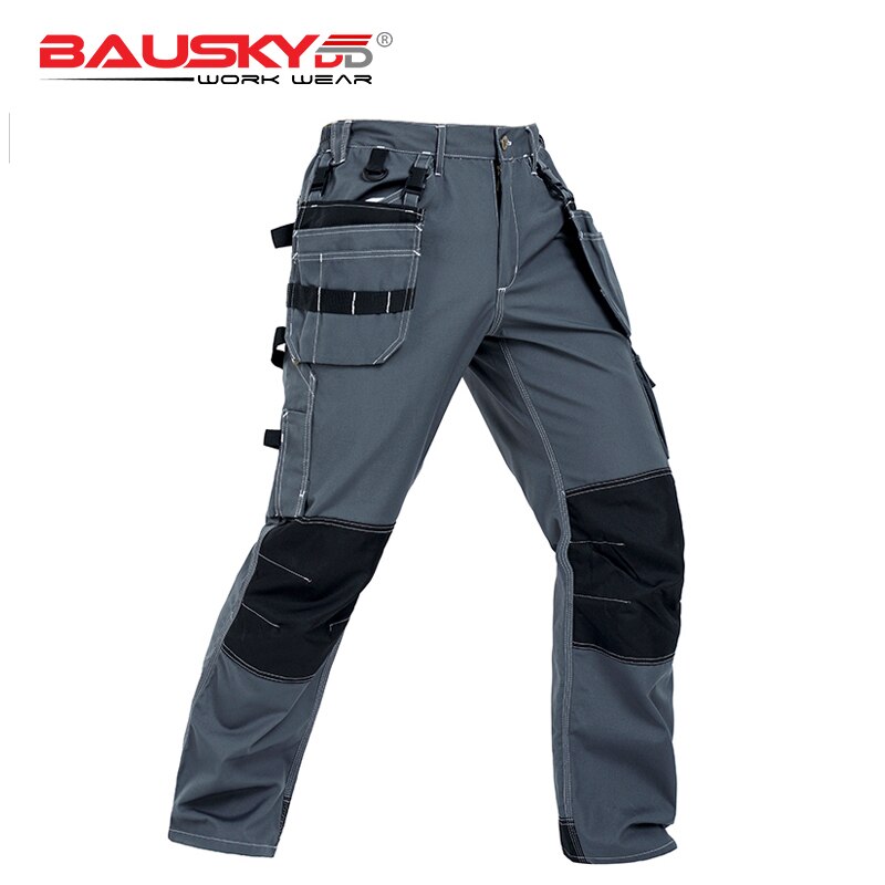 Bauskydd-pantalón mecánico con múltiples bolsillos para hombre, pantalón de trabajo gris con rodilleras, pantalones de carpintero,