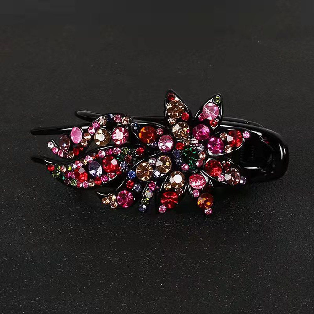 Épingle à cheveux en strass brillant, feuille de fleur, bec de canard, griffes rétro, accessoires pour cheveux pour femmes, couvre-chef queue de cheval brillante: GRIS