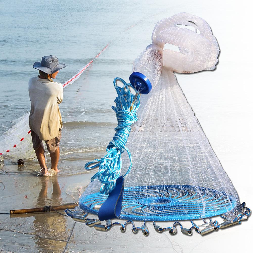 Red de lanzamiento a mano para pesca al aire libre, 240/300/360cm, malla fina, disco de trampa voladora