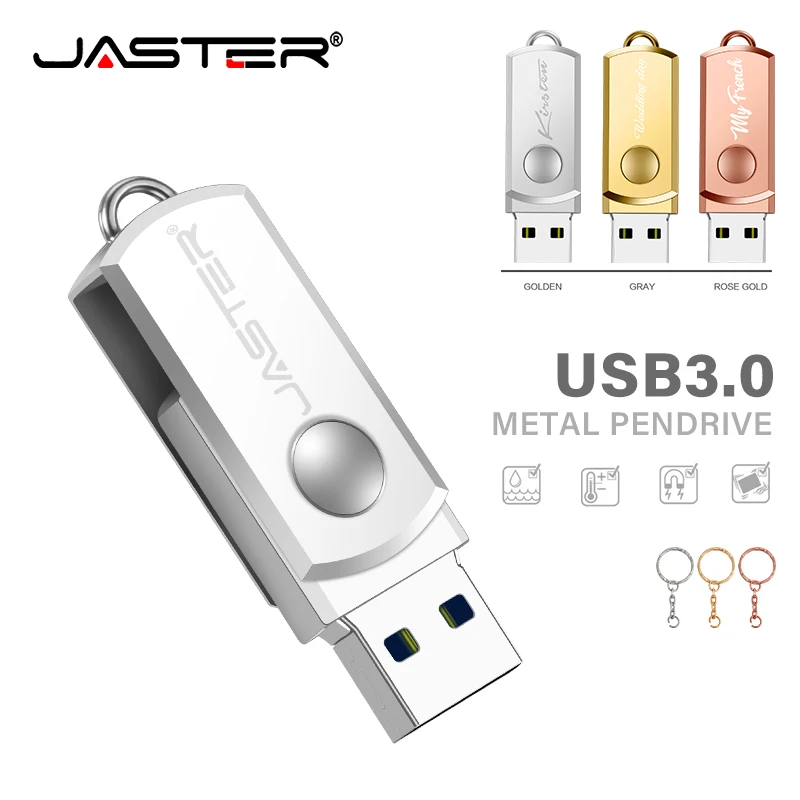 Raskt roterbar usb 3.0 minnepinne 64gb mini metallpenn 32gb høyhastighets minnepinne gratis nøkkelring u disk