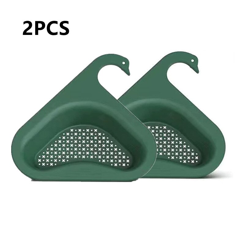 Sink Hanging Swan Drain Basket Garbage Filter Blue Fruit Vegetable Drain Rack Dry Wet Separation Kitchen Special Rack: 2PCS-green
